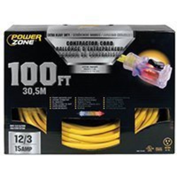 Powerzone PowerZone ORP511835 Contractor Cord, 12 AWG, Yellow Jacket, 100 ft L ORP511835